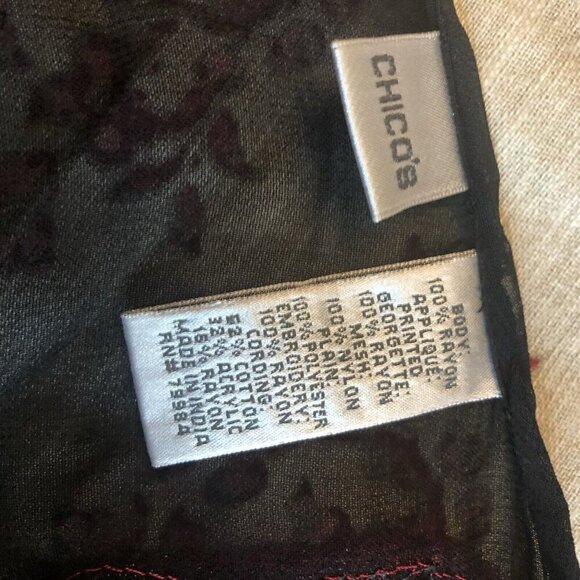 Chicos Kimono Open Front Sheer Embroidered Large Flowers Red & Black Large - Picture 5 of 7